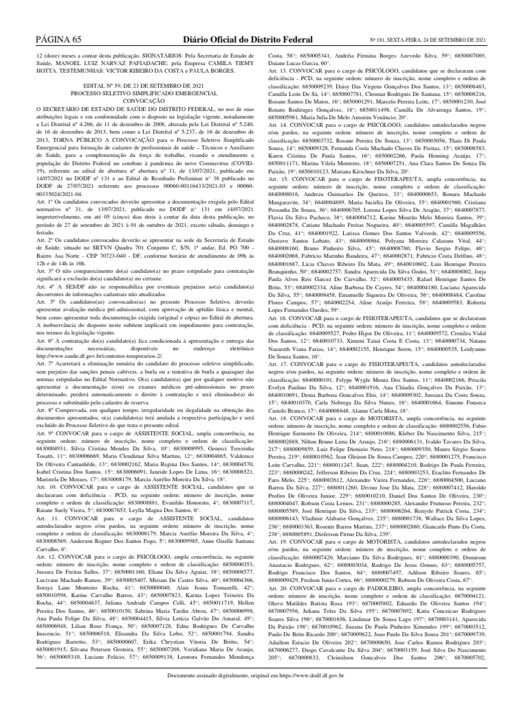 DODF 181 24-09-2021 INTEGRA-páginas-65-67, PDF, Enfermagem